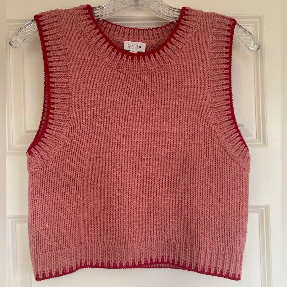 Le Lis Pink and Red Sleeveless Sweater